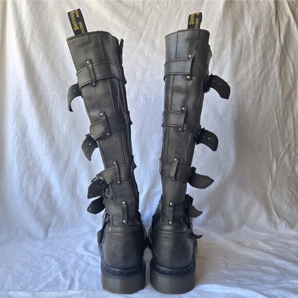 Dr Martens Phina Walking Dead Tall Leather Moto Boots Goth Gray Women's Size 7 - Picture 5 of 9